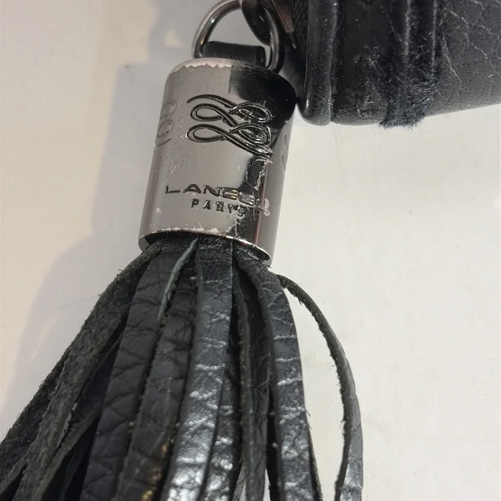 Lancel Paris Black Leather Wallet Clutch Zip Close w Tassel